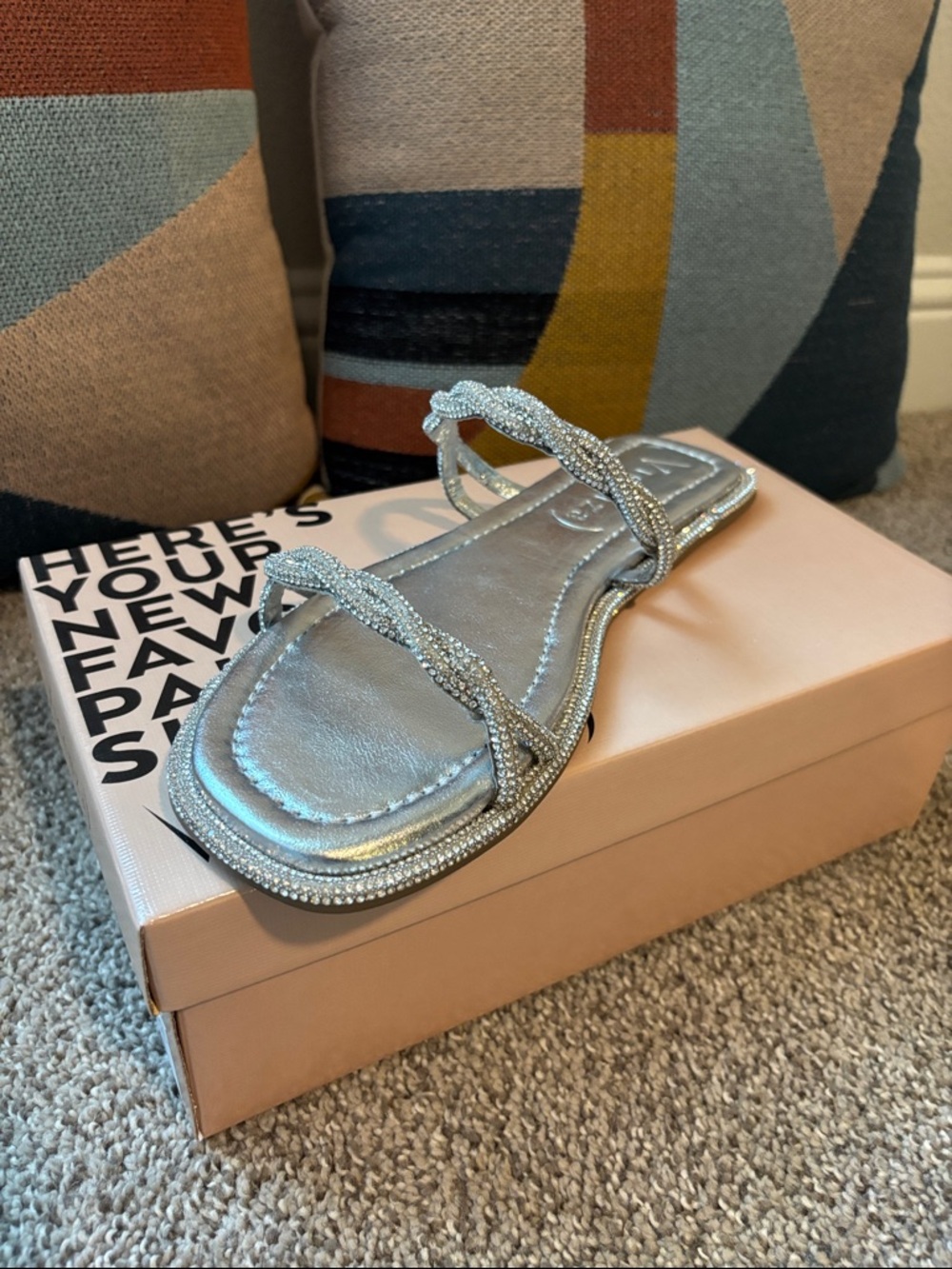 Silver Rhinestone Double-Strap Slide Sandal for Women